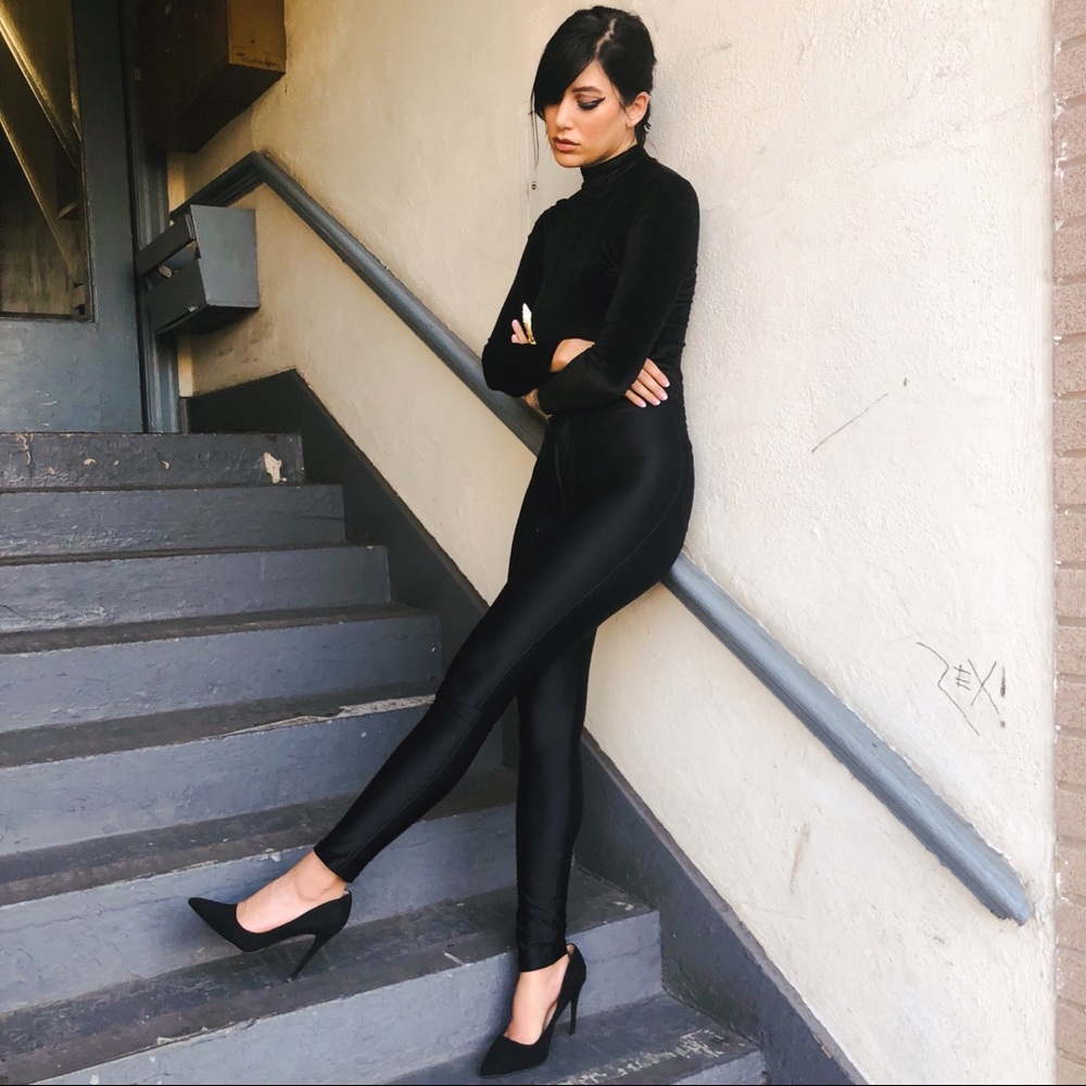 Black Velvet Bodysuit - Mod Audrey Turtleneck Top - Picture 6 of 6